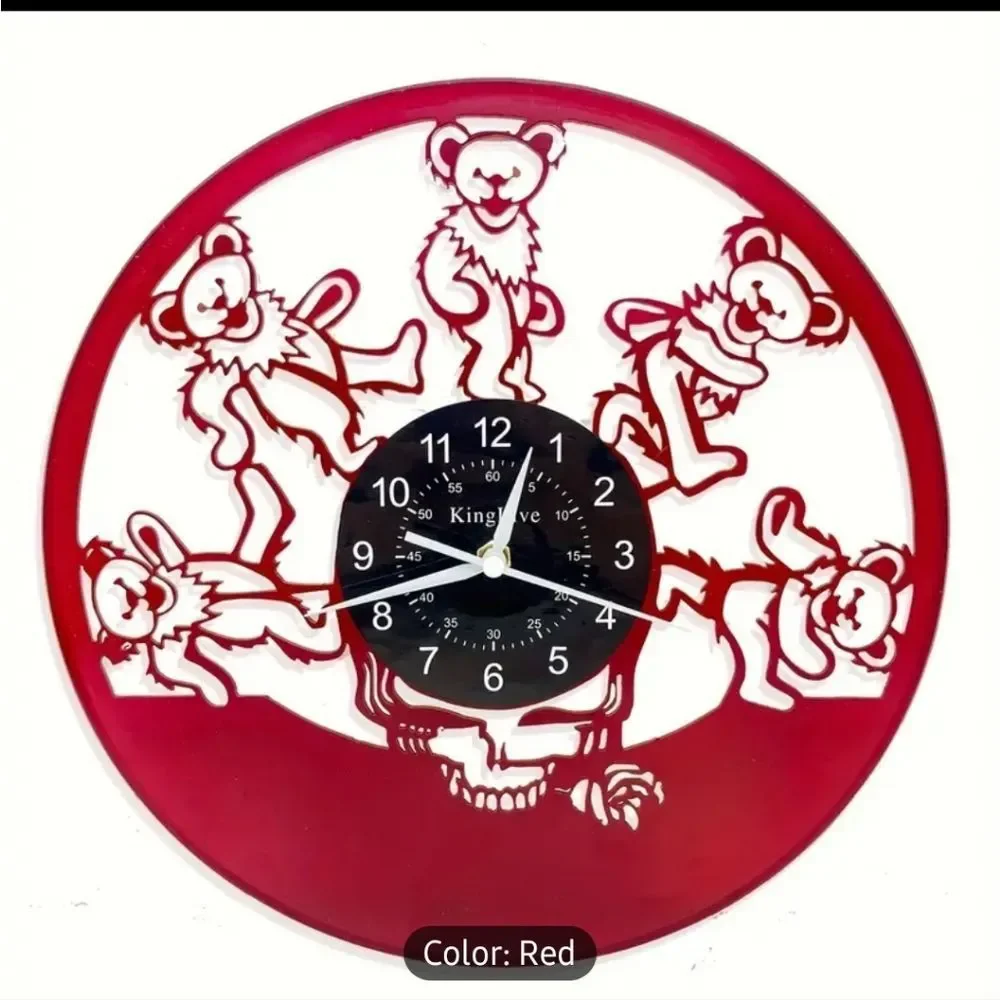 NEW RED Grateful Dead Dancing Bears Vinyl Record Album Carved Clock Jerry Garcia